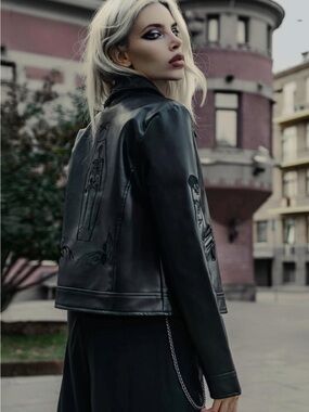 Mori Embroidered Faux Leather Jacket